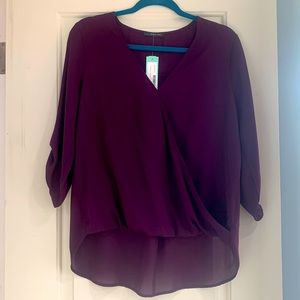 Eggplant colored 3/4 sleeve high-low blouse